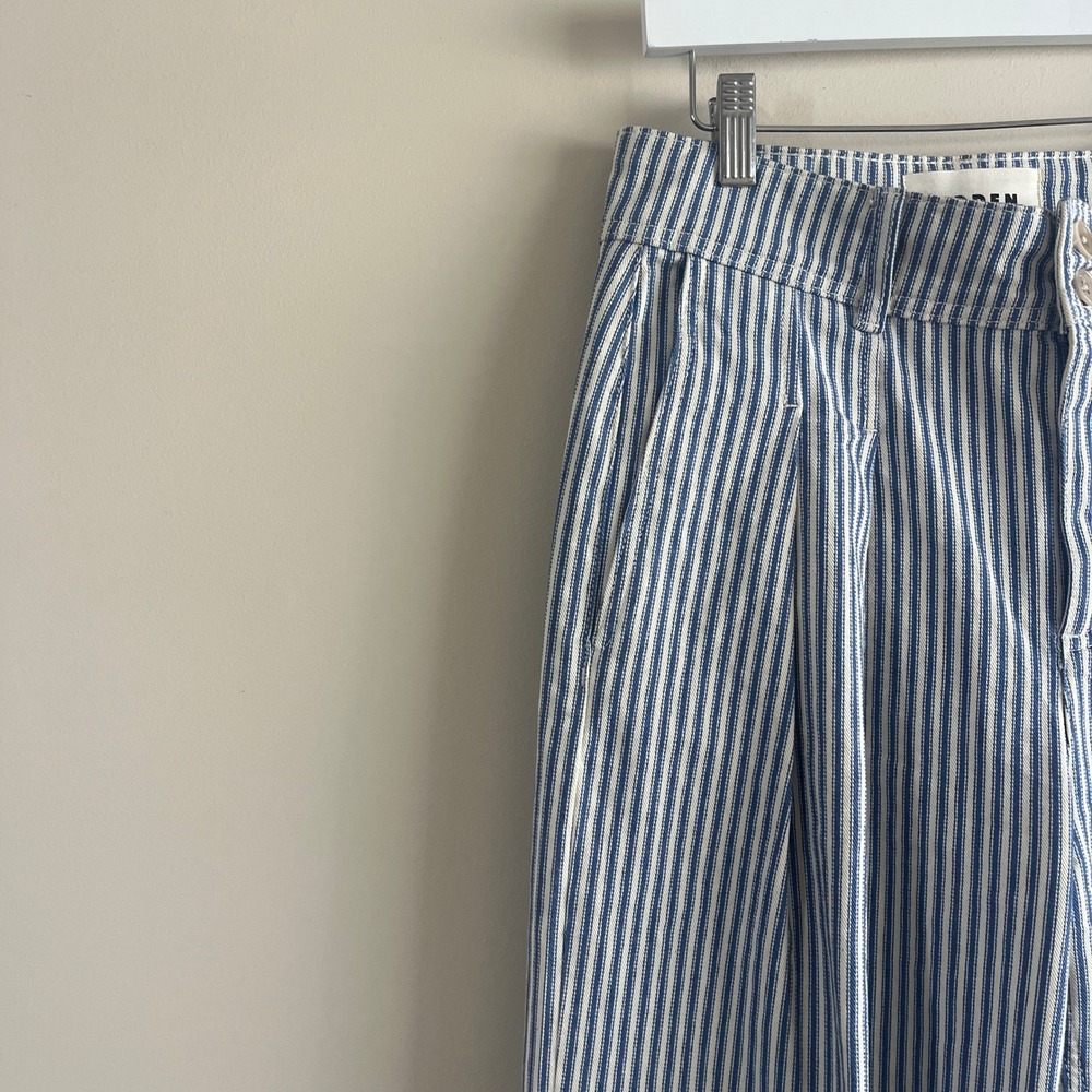 Boden Brompton Wide Leg Pants Blue White Stripe Pleated High Waist US 6 - Picture 3 of 8